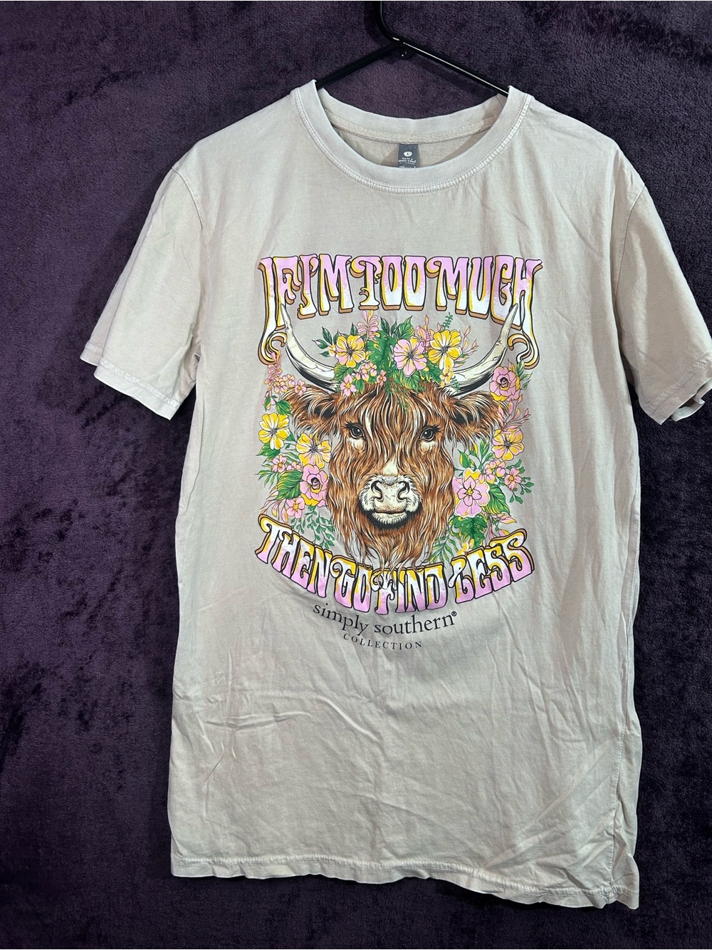 Simply Southern Light Pink Graphic Tee with Floral Highland Cow